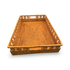 Inna Design Rectangular Rattan Basket with Cutout Handles