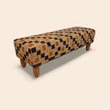 4'ft Bench Upholstered in Vintage African Kuba Cloth with Hand Turned Oak Legs