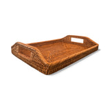 Rectangular Serving Tray Ottoman with High Handles