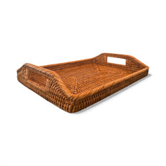 Rectangular Serving Tray Ottoman with High Handles