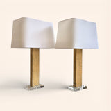 Pair of Gold Lamps on Acrylic Base. New Shade