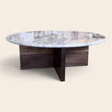 48" Round Emerald Green Coffee Table with Walnut Base