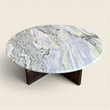 48" Round Emerald Green Coffee Table with Walnut Base