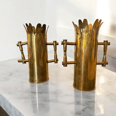 Vintage Trench Art Artillery Shell Casing Vase with Handles and Fluted Top, Brass