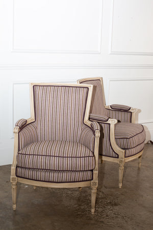 Painted & Upholstered French Louis XVI Bergeres