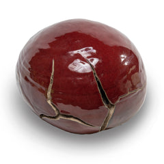 Unique Round Deep Red Ceramic Sculpture