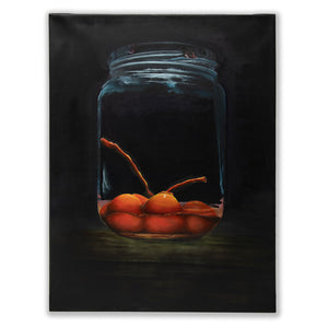 Oil on Canvas Still Life of Cherries in Mason Jar