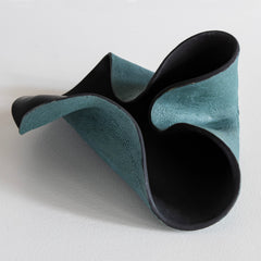 Ceramic Sculpture in Two-Tone Matte Black with Teal Crackle