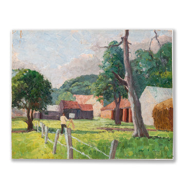 Landscape Oil Depicting an Artist Painting, Vintage