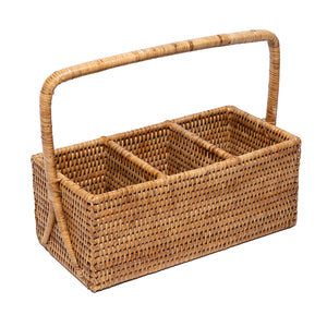 Rattan 3 Section Caddy & Cutlery Holder