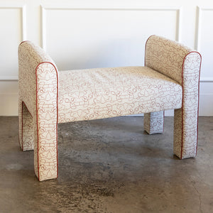 Vintage Parson's Bench, Newly Upholstered in Muse Terracotta