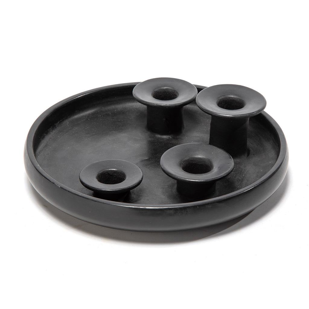 Moroccan Ceramic Candle Holder, Black