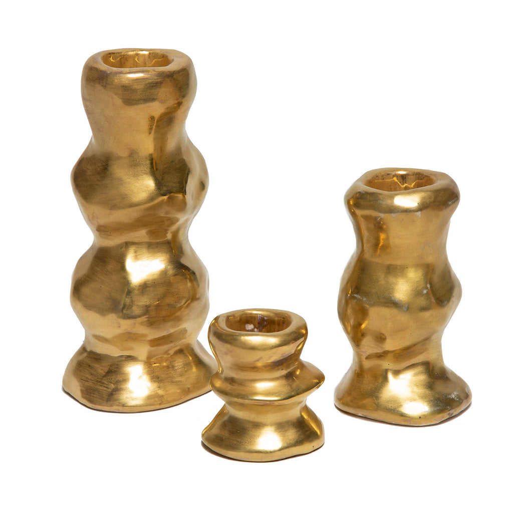 Handmade Ceramic Candlestick Gold Lustre