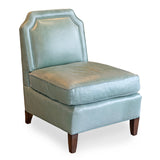 Luc Slipper Chair in a Green Blue Leather