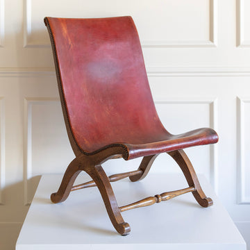 Single Low Sling-Back Slipper Chair in Red Leather