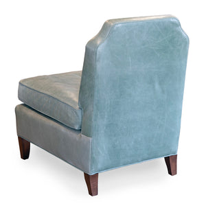 Luc Slipper Chair in a Green Blue Leather
