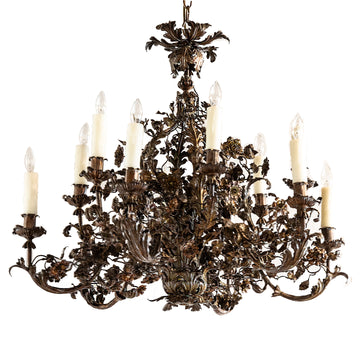 Newly WiredVintage Italian Black Iron Tole Chandelier