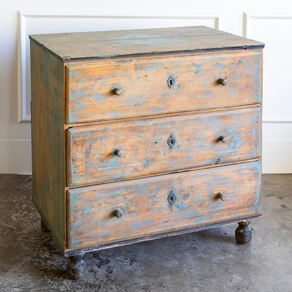Three-Drawer Commode with Blue-Green Paint