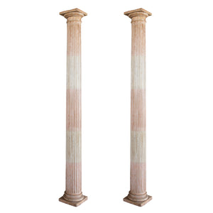 Pair of Fluted Wood Columns with Faux Painted Stripes in Light Blush and Creamy White