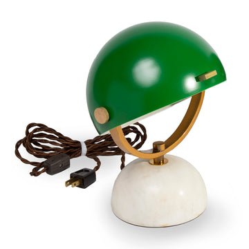 Small Green Dome Lamp with Brass Trim Accents.