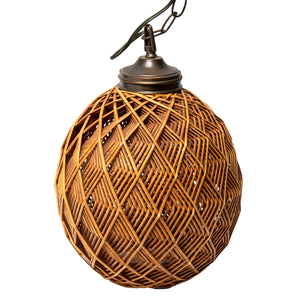 Oval Wicker Hanging Lantern, Newly Wired, Vintage