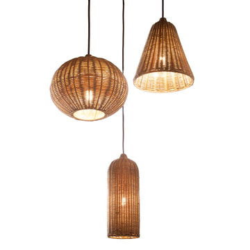 Three-Light Rattan Pendants