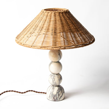 Bulbous Marble + Rattan Table Lamp