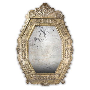 Early 20th Century Spanish Baroque Style Repousse Silvered Brass Wall Mirror