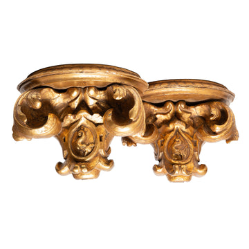 Pair of Heavily Carved Gilt Brackets, Italian