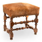 Carved French Footstool. Newly Upholstered in a Cowhide.