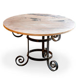 Round Iron Table Base with Rossa Pink Marble Top