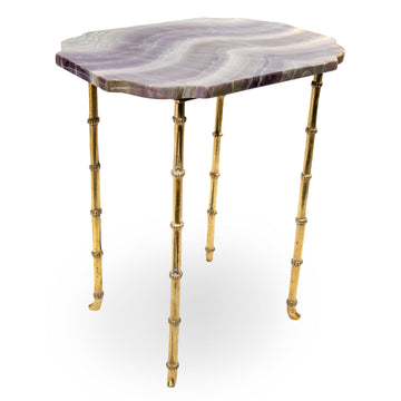 Italian Side Table with Faux Painted Top and Brass Legs