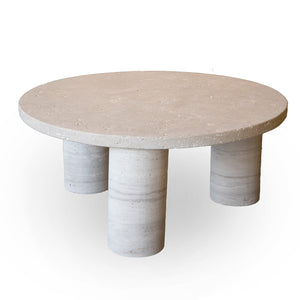 Round Cream Travertine Coffee Table with Rounded Legs, Morocco