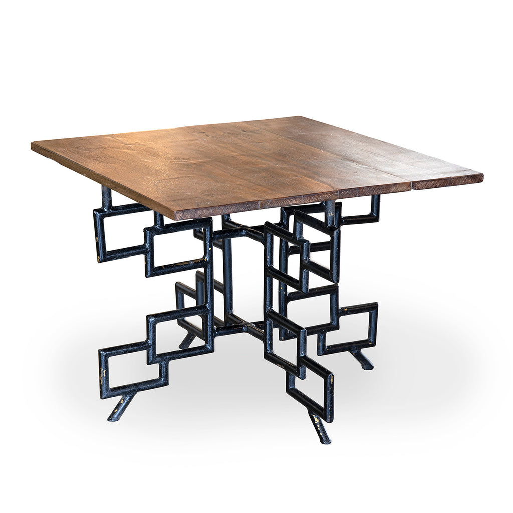Sculptural Black Iron Base Cocktail Table with Wood Top