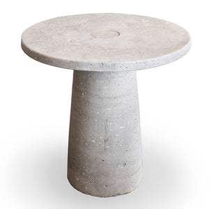 Round  Cream Travertine Side Table with Round Base, Morocco
