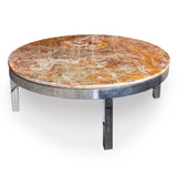 Beautiful Round Onyx Top Coffee Table with Chrome Legs, Italian, 1970's