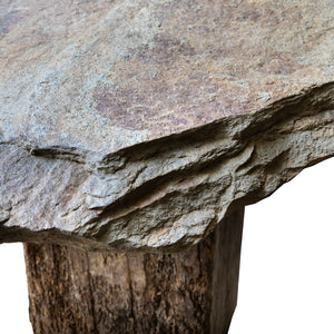 Rough-Hewn Stone Table with Rustic Wood Base, England