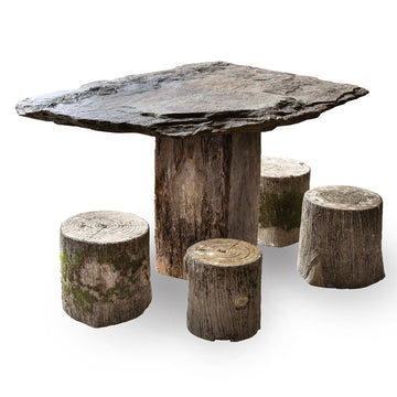 Rough-Hewn Stone Table with Rustic Wood Base, England