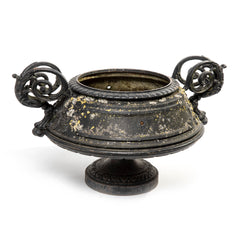 Wonderfully Patinated Antique Iron Urn with Scroll Handles