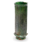 Tall Cylinder Shaped Green Ribbed Vase, Morocco