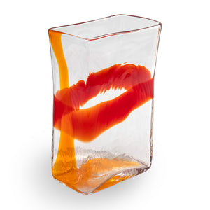 Art Glass Vase with Red and Orange Stripe