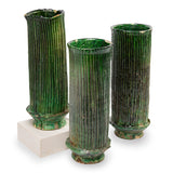 Tall Cylinder Shaped Green Ribbed Vase, Morocco