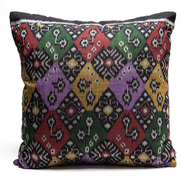 Batik Pillow with Purple Striped Burlap Back