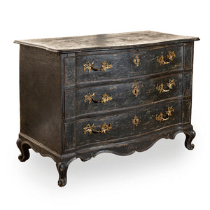 19th C. French Black Painted Chest with Three Drawers