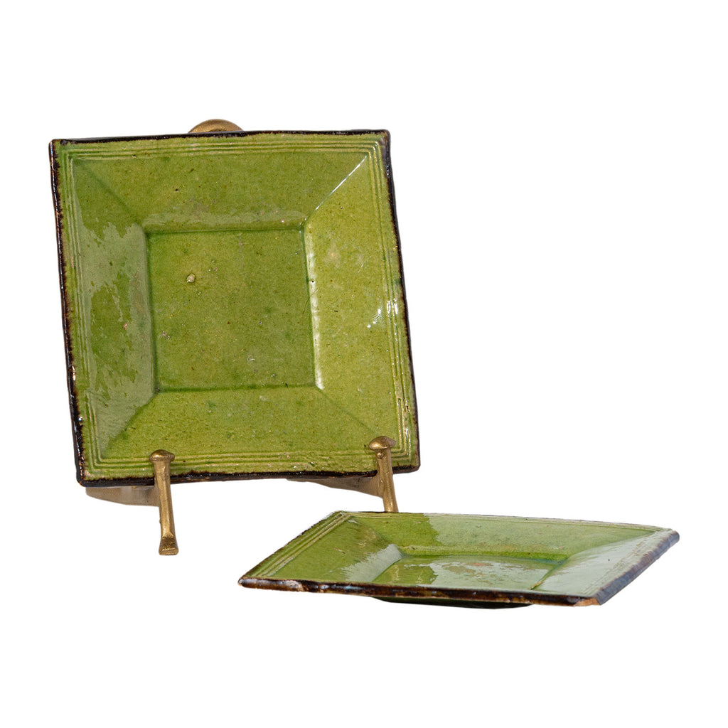 Small Square Green Ceramic Pottery from France, 1940's