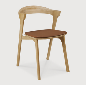 Ethnicraft Oak Bok Dining Chair with Cognac Leather Upholstered Seat