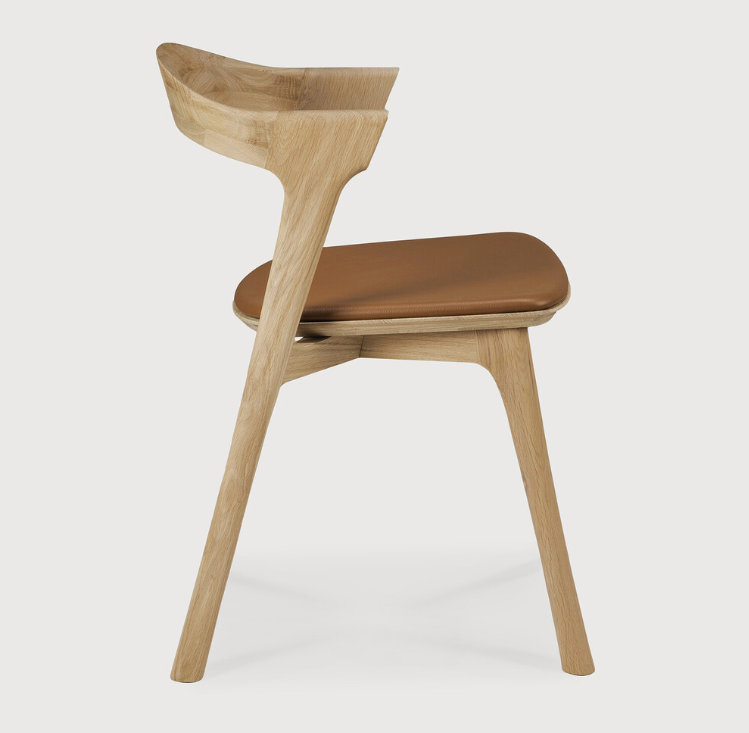 Ethnicraft Oak Bok Dining Chair with Cognac Leather Upholstered Seat