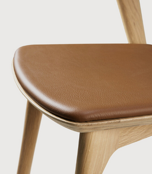 Ethnicraft Oak Bok Dining Chair with Cognac Leather Upholstered Seat