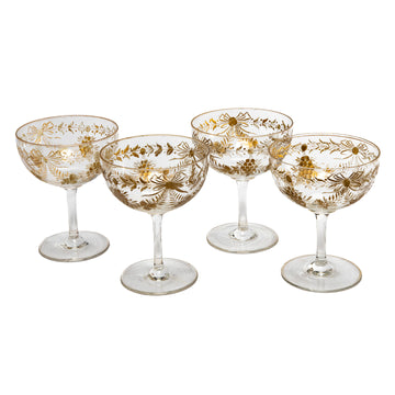 Set of 4 Gold Etched Oversized Crystal Compotes