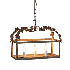 Rectangular Metal Chandelier with Tole Detail